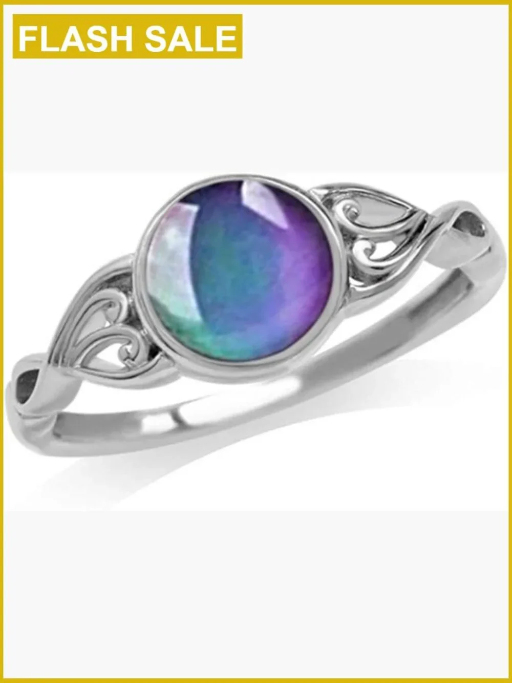 925 Silver Mood Ring Retro Flower Round Stone Changeable Ring Size 8